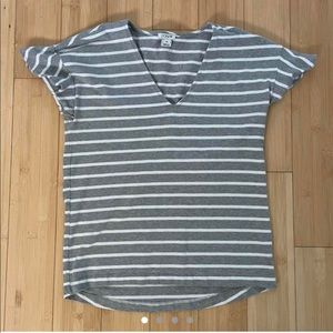 J. Crew gray and white striped top with ruffled sleeves (Size XS)